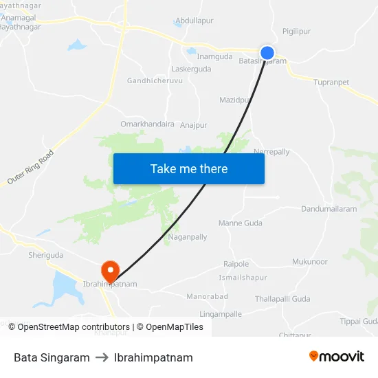 Bata Singaram to Ibrahimpatnam map