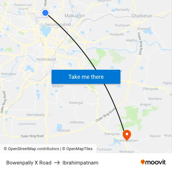 Bowenpally X Road to Ibrahimpatnam map
