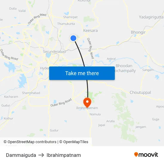 Dammaiguda to Ibrahimpatnam map