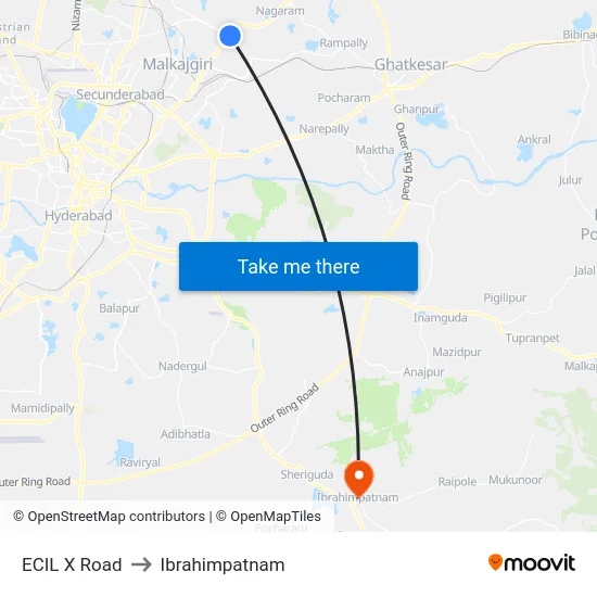 ECIL X Road to Ibrahimpatnam map