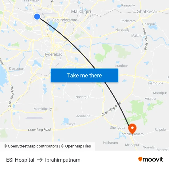 ESI Hospital to Ibrahimpatnam map