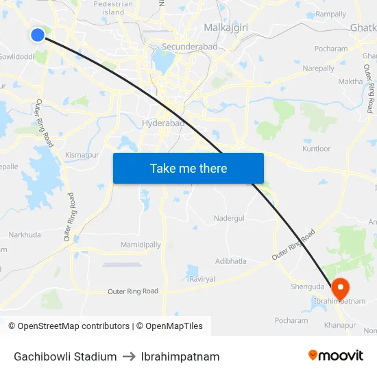 Gachibowli Stadium to Ibrahimpatnam map
