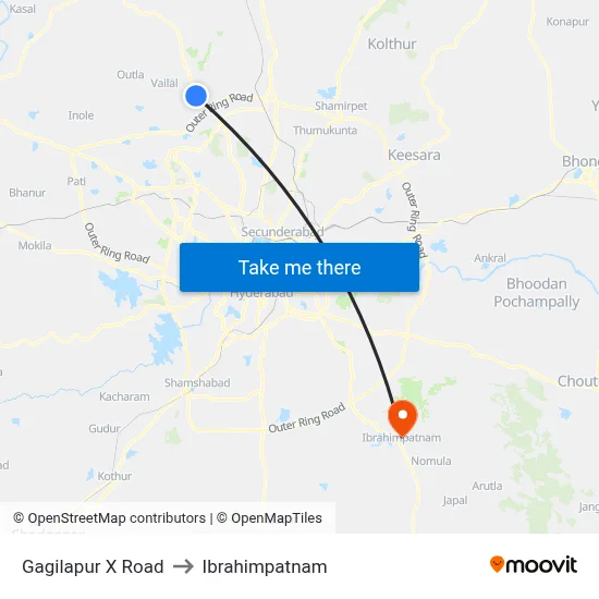 Gagilapur X Road to Ibrahimpatnam map
