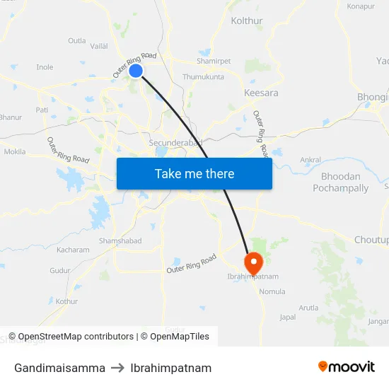 Gandimaisamma to Ibrahimpatnam map