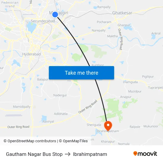 Gautham Nagar Bus Stop to Ibrahimpatnam map