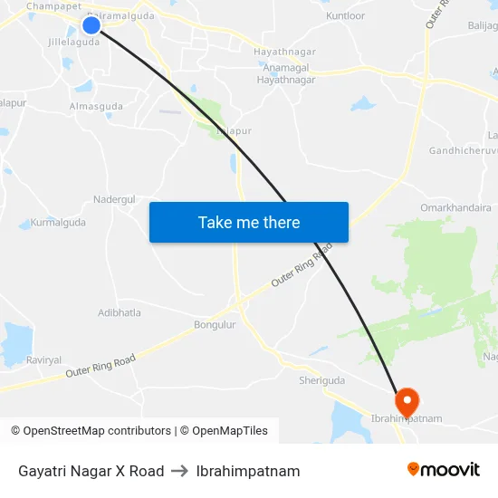 Gayatri Nagar X Road to Ibrahimpatnam map