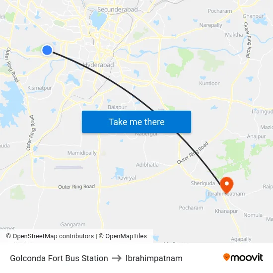 Golconda Fort Bus Station to Ibrahimpatnam map