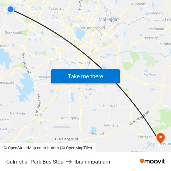 Gulmohar Park Bus Stop to Ibrahimpatnam map