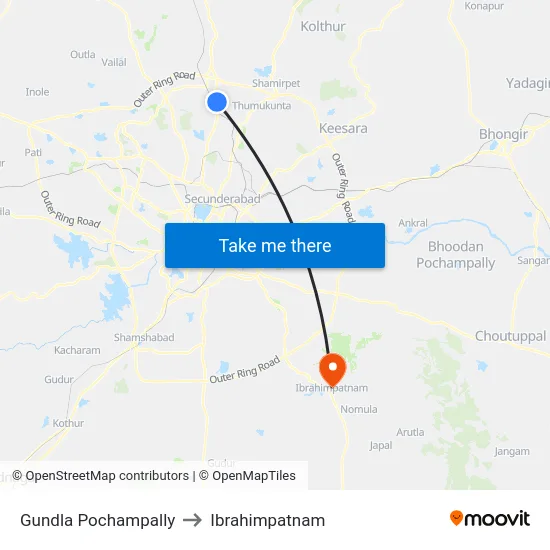 Gundla Pochampally to Ibrahimpatnam map