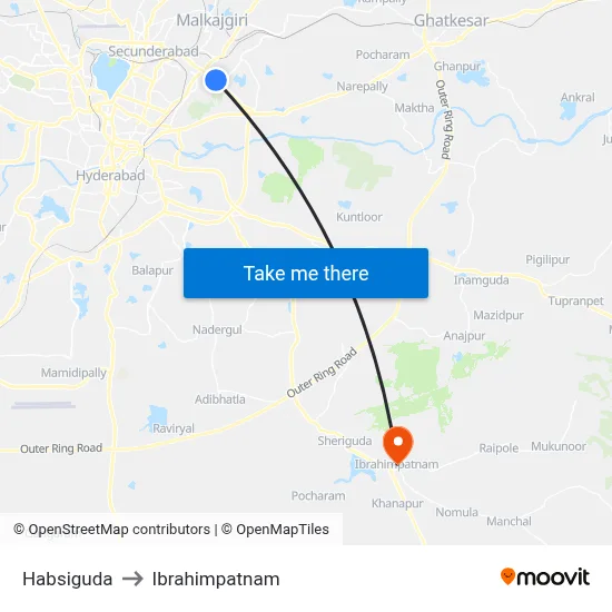 Habsiguda to Ibrahimpatnam map
