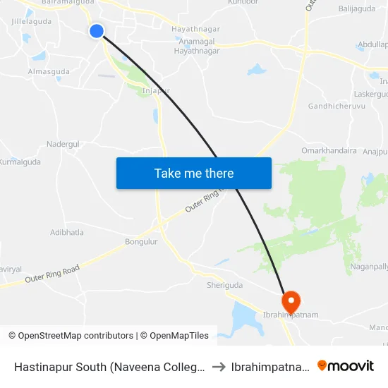 Hastinapur South (Naveena College) to Ibrahimpatnam map