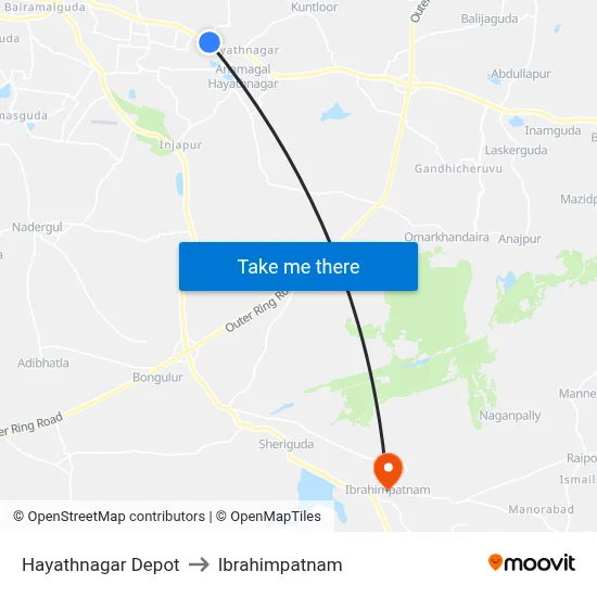 Hayathnagar Depot to Ibrahimpatnam map