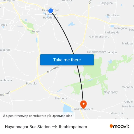 Hayathnagar Bus Station to Ibrahimpatnam map