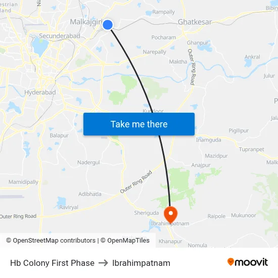 Hb Colony First Phase to Ibrahimpatnam map