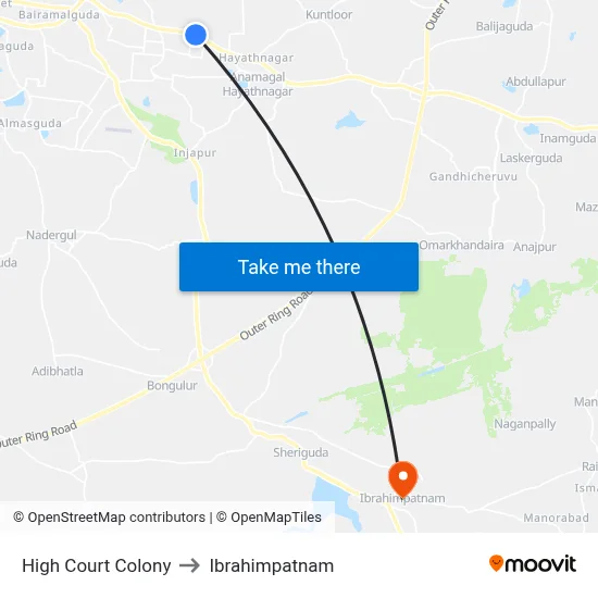 High Court Colony to Ibrahimpatnam map