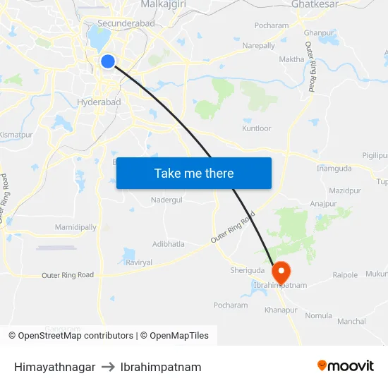 Himayathnagar to Ibrahimpatnam map