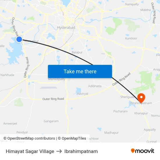 Himayat Sagar Village to Ibrahimpatnam map