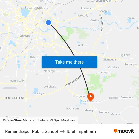Ramanthapur Public School to Ibrahimpatnam map