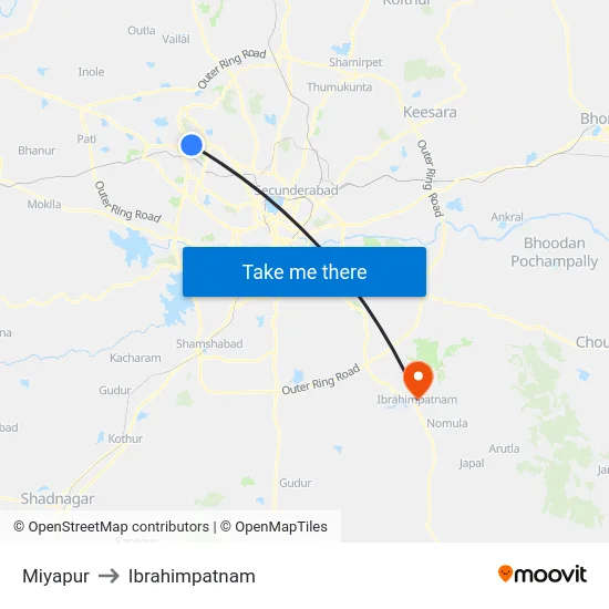 Miyapur to Ibrahimpatnam map