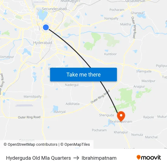 Hyderguda Old Mla Quarters to Ibrahimpatnam map