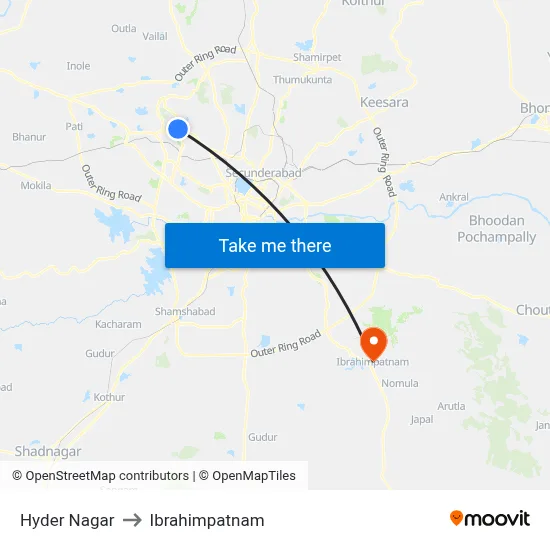Hyder Nagar to Ibrahimpatnam map