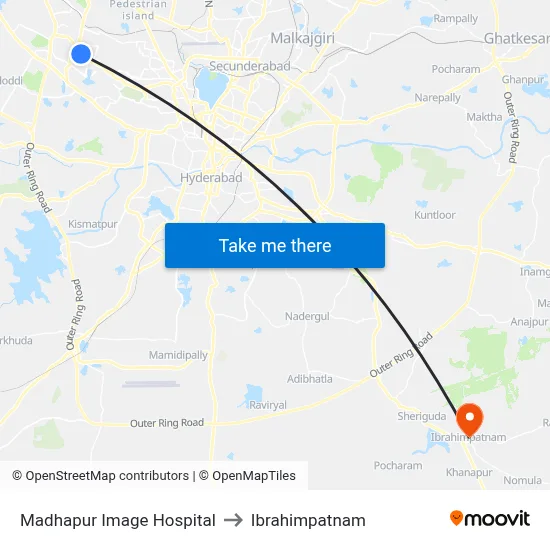Madhapur Image Hospital to Ibrahimpatnam map