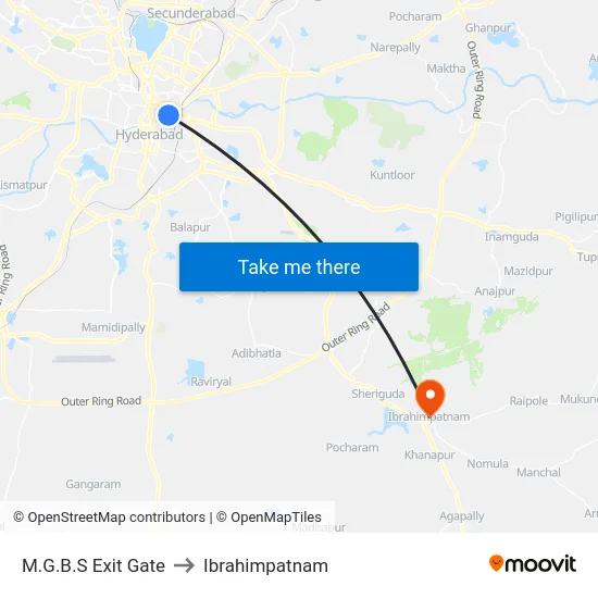 M.G.B.S Exit Gate to Ibrahimpatnam map