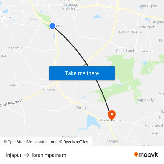 Injapur to Ibrahimpatnam map