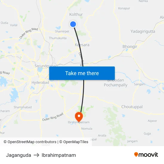 Jaganguda to Ibrahimpatnam map