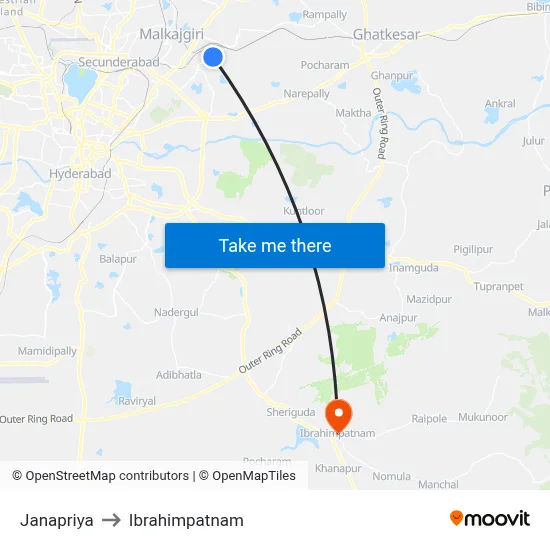 Janapriya to Ibrahimpatnam map