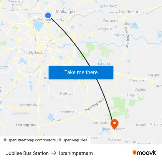 Jubilee Bus Station to Ibrahimpatnam map