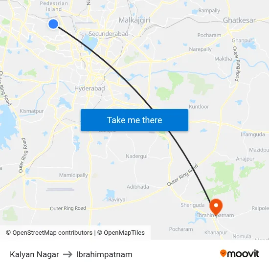 Kalyan Nagar to Ibrahimpatnam map
