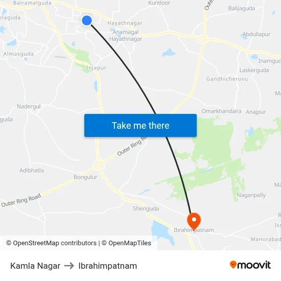 Kamla Nagar to Ibrahimpatnam map