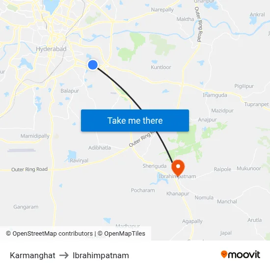 Karmanghat to Ibrahimpatnam map