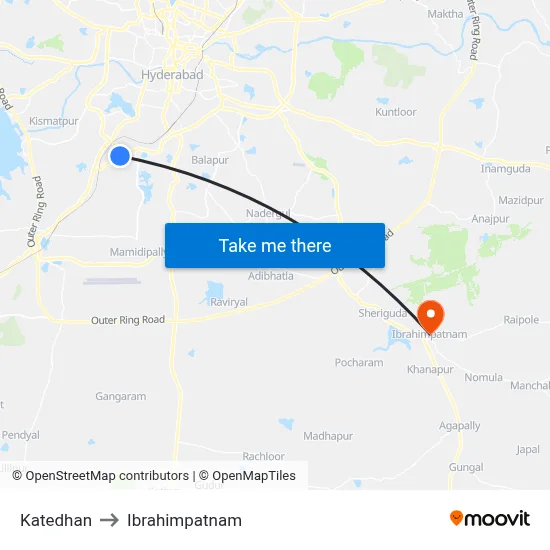 Katedhan to Ibrahimpatnam map