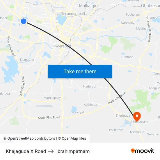Khajaguda X Road to Ibrahimpatnam map