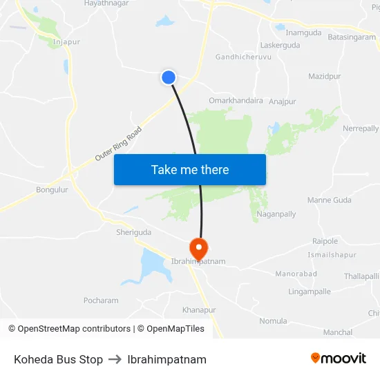 Koheda Bus Stop to Ibrahimpatnam map