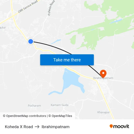 Koheda X Road to Ibrahimpatnam map