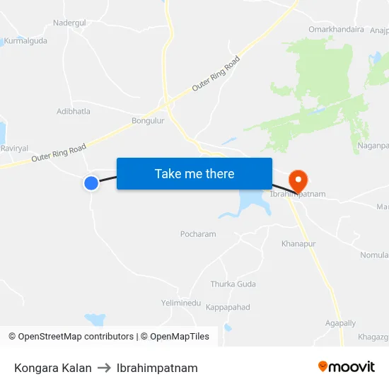 Kongara Kalan to Ibrahimpatnam map