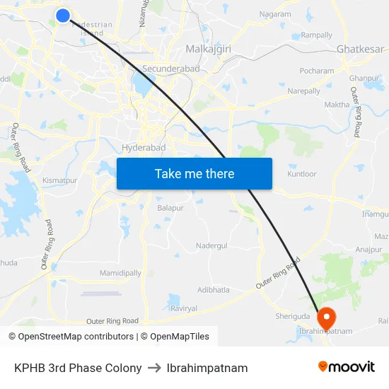 KPHB 3rd Phase Colony to Ibrahimpatnam map