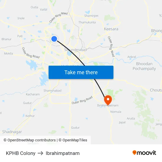KPHB Colony to Ibrahimpatnam map