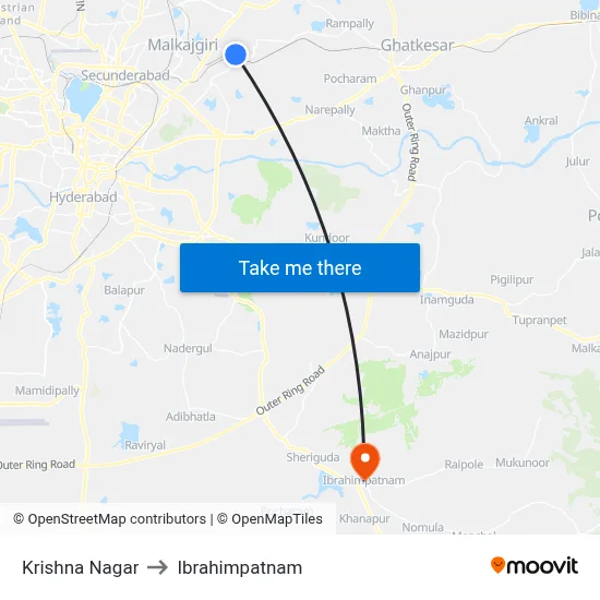 Krishna Nagar to Ibrahimpatnam map