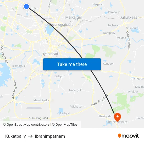 Kukatpally to Ibrahimpatnam map