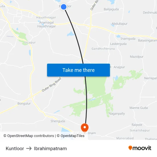 Kuntloor to Ibrahimpatnam map
