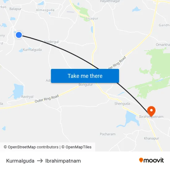 Kurmalguda to Ibrahimpatnam map