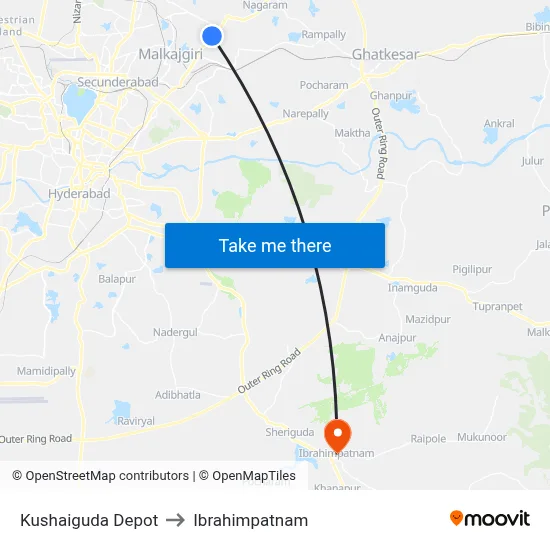 Kushaiguda Depot to Ibrahimpatnam map