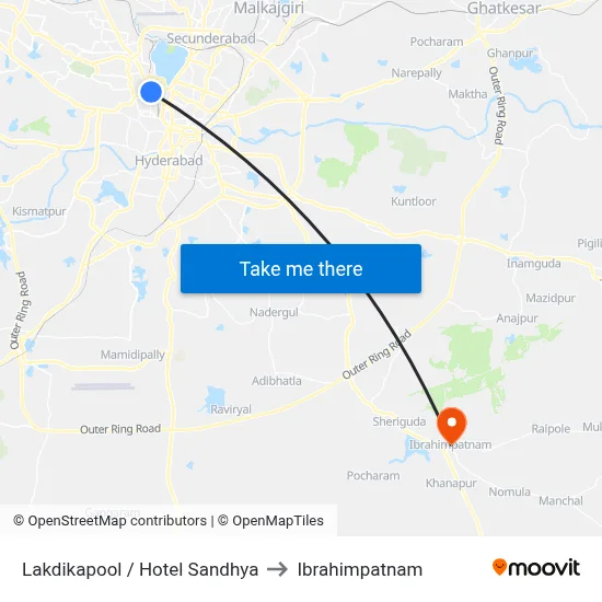 Lakdikapool / Hotel Sandhya to Ibrahimpatnam map