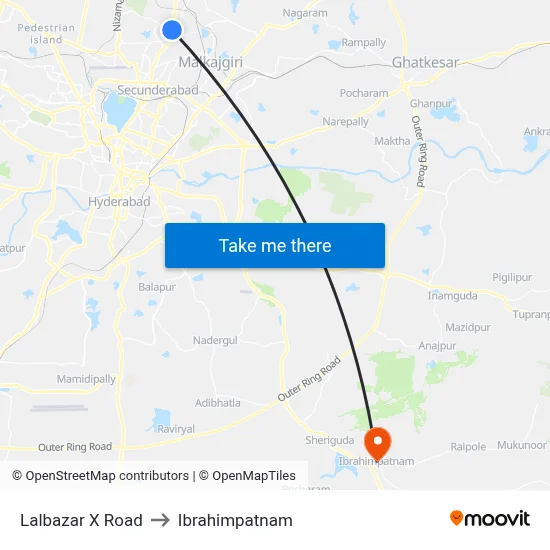 Lalbazar X Road to Ibrahimpatnam map