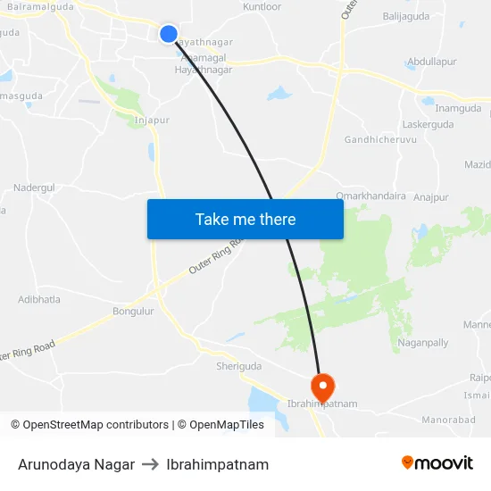 Arunodaya Nagar to Ibrahimpatnam map