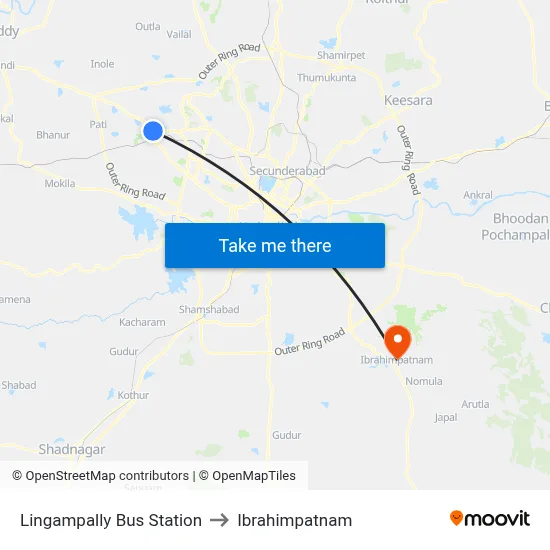 Lingampally Bus Station to Ibrahimpatnam map